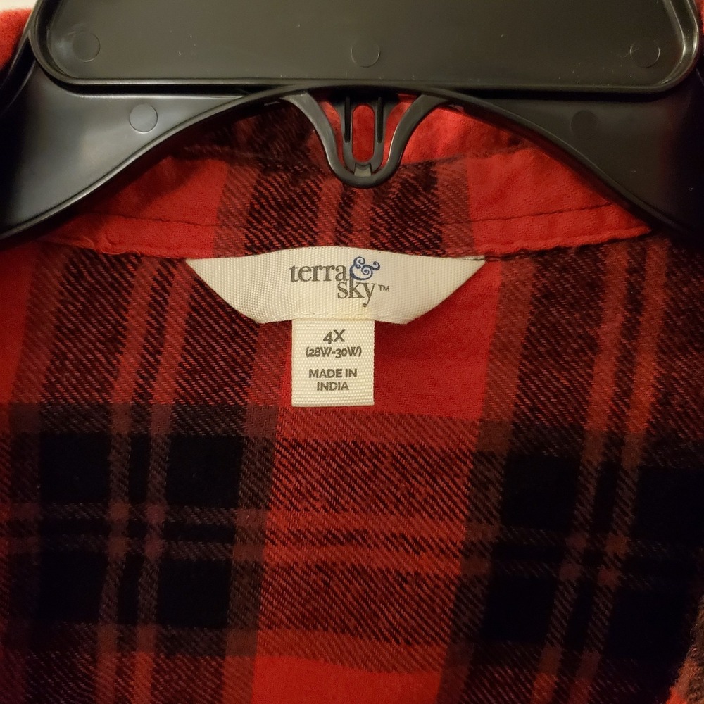 Terra & Sky sz 4X buffalo red plaid flannel shirt cabin cozy drop shoulder - Picture 2 of 15